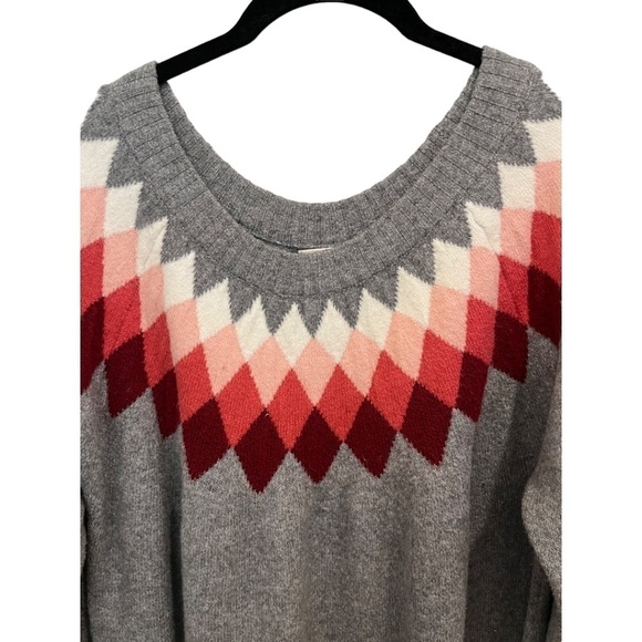 St Johns Bay Plus Size Gray Pullover Diamond Scoop Neck Sweater Size 0X - Picture 1 of 4